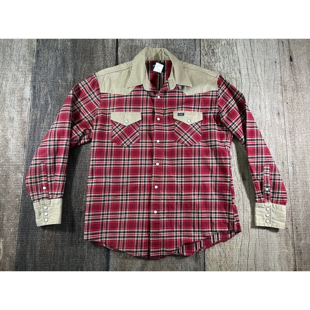 Wrangler Flannel Snap Button Shirt Shacket Mens XL Red Plaid Chore Jacket